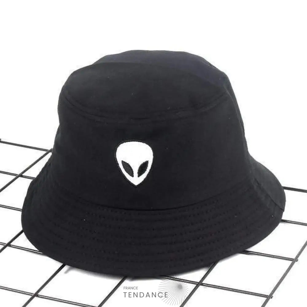 Bob Alien noir en coton avec tête extraterrestre blanche sur le devant et bord surpiqué