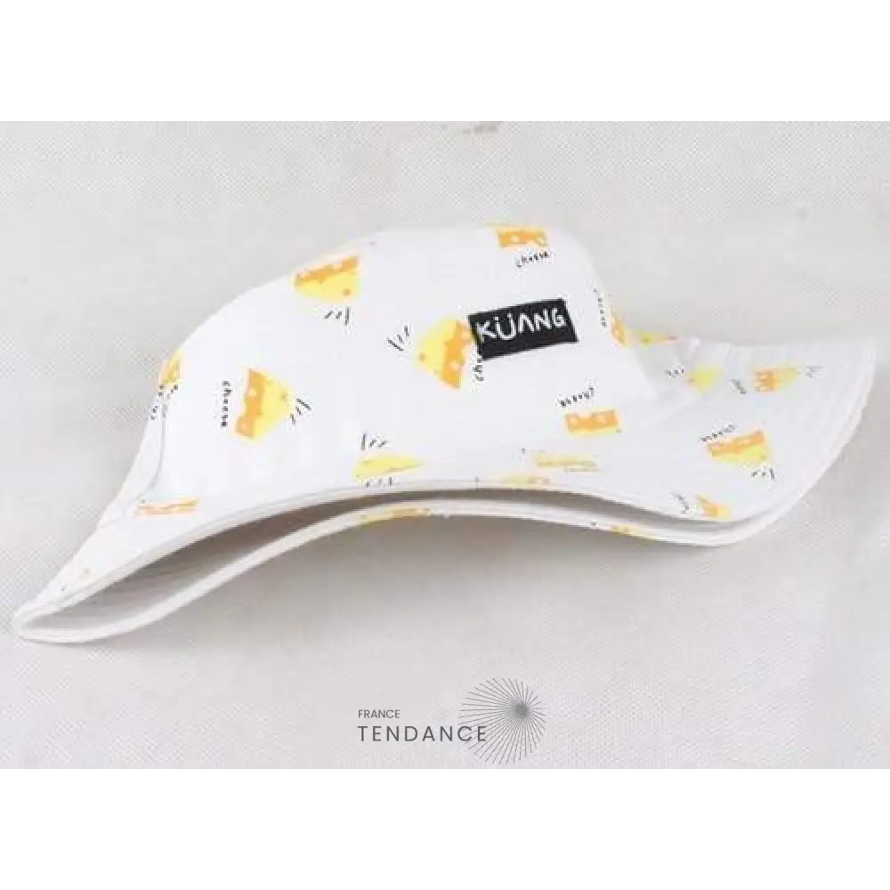 Bob réversible Kuang blanc à petits motifs jaunes façon fromage, avec étiquette contrastée