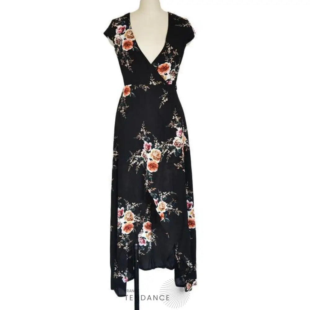 Longue Robe D’été Col En v Motifs Floraux | France-Tendance