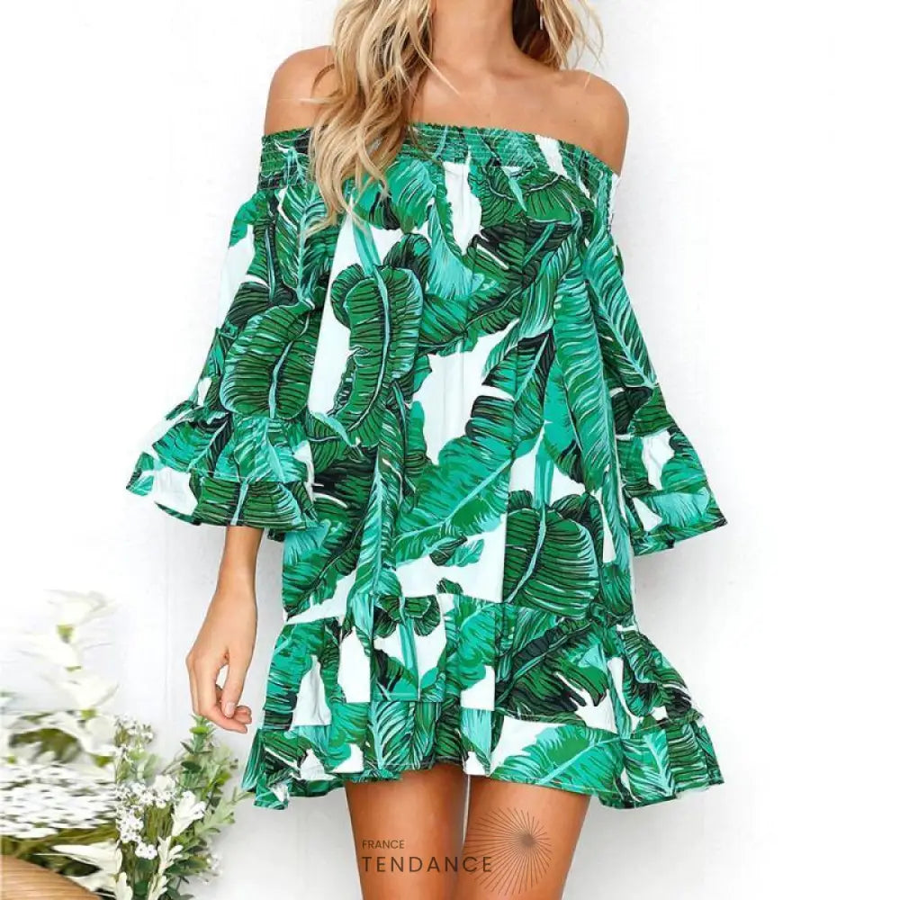 Mini Robe à Imprimés Feuilles Vertes | France-Tendance
