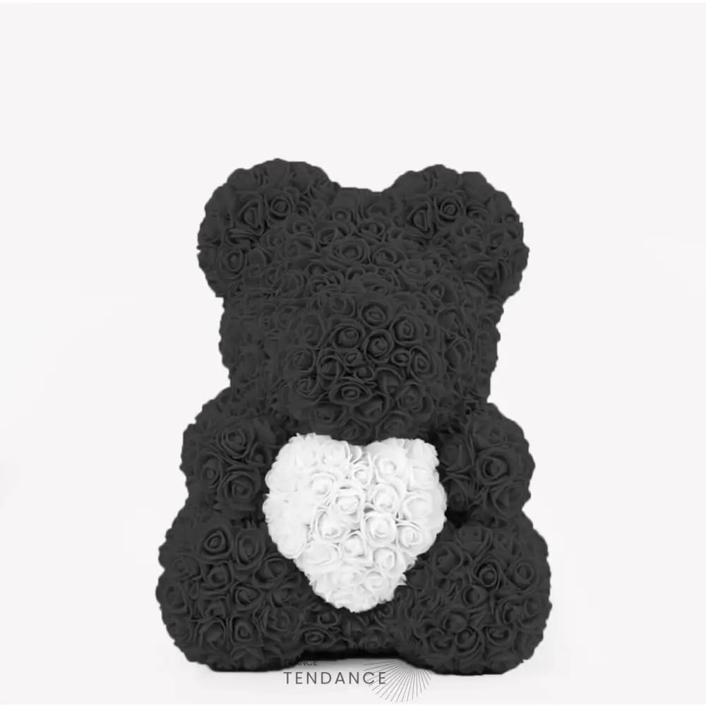 Ours En Roses Avec Coeur Noir (40 Cm) | France-Tendance