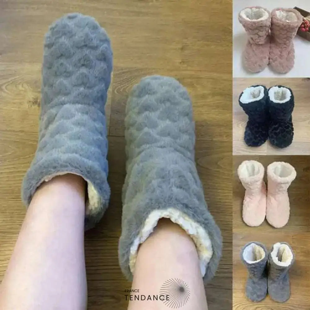 Chaussons bottines gris portés et présentation de plusieurs coloris