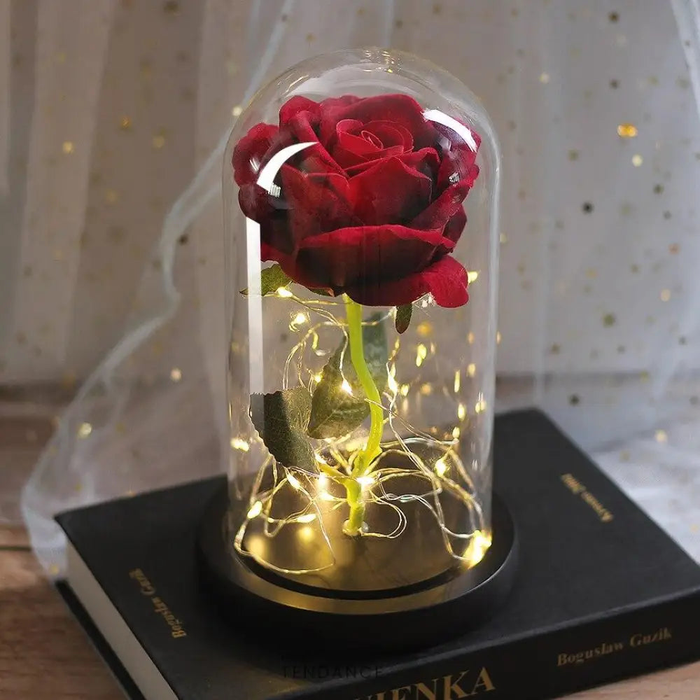 Rose éternelle Sous Cloche Lumineuse Rouge | France-Tendance