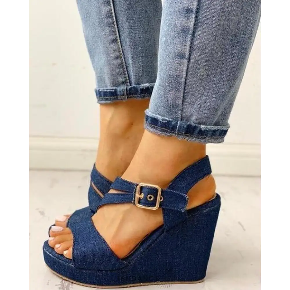 Sandales Bleues à Talons Compensés | France-Tendance