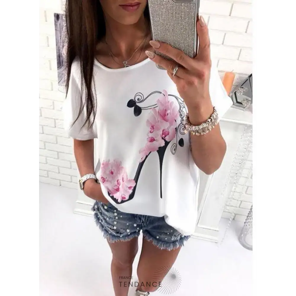 T-shirt Imprimé Talons Et Fleurs | France-Tendance