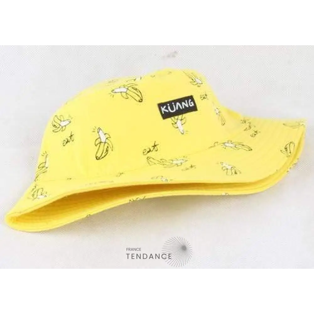 Bob réversible Kuang jaune à motifs de bananes, avec étiquette contrastée